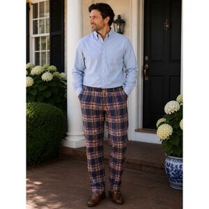 Mens Brooks Brothers Cotton Madras Pants Slub Overprint Pattern 40x30 Preppy